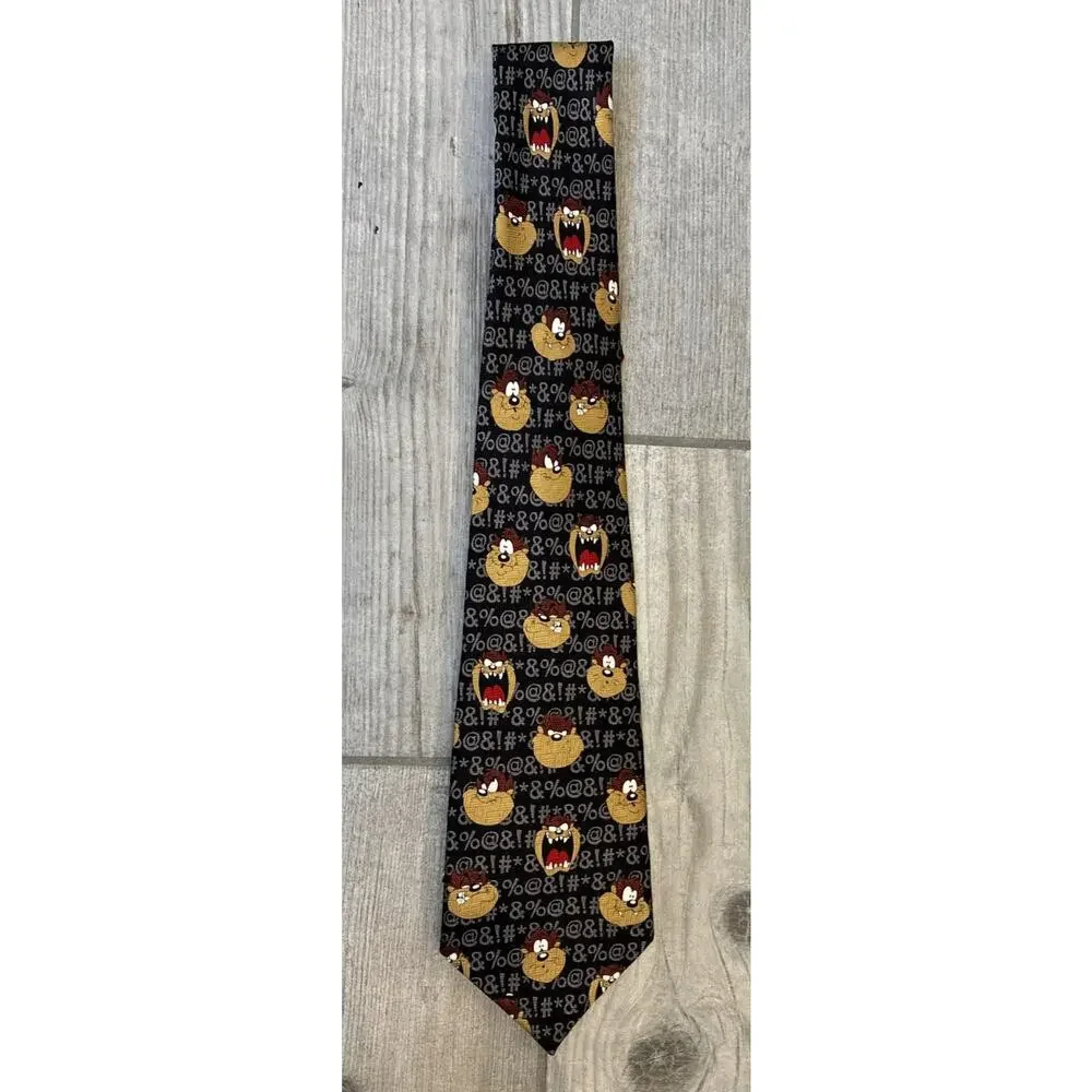 Vintage Tasmanian Devil Emoticons Looney Tunes 100% Silk Tie Novelty Necktie